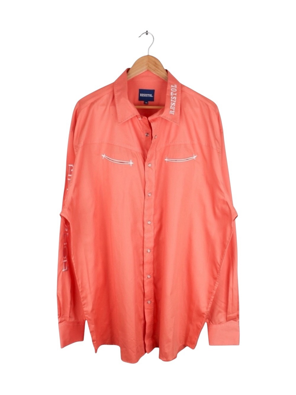 Resistol Western Pearl Snap Shirt Coral Pink Embroidered Rodeo Size 3XL